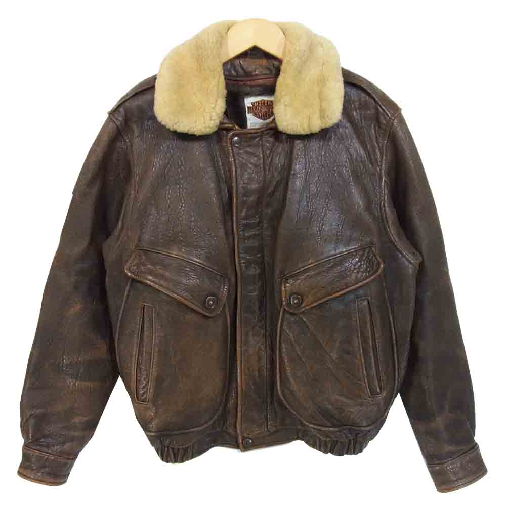 HARLEY DAVIDSON ハーレーダビッドソン ファー レザー フライト ジャケット ダークブラウン系 38【中古】