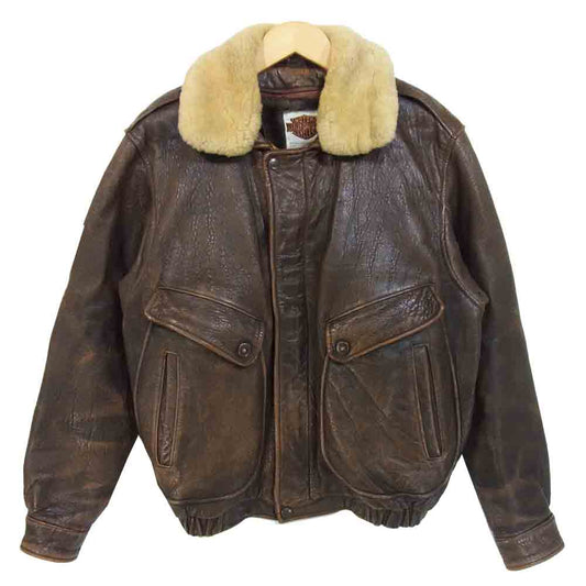 HARLEY DAVIDSON ハーレーダビッドソン ファー レザー フライト ジャケット ダークブラウン系 38【中古】