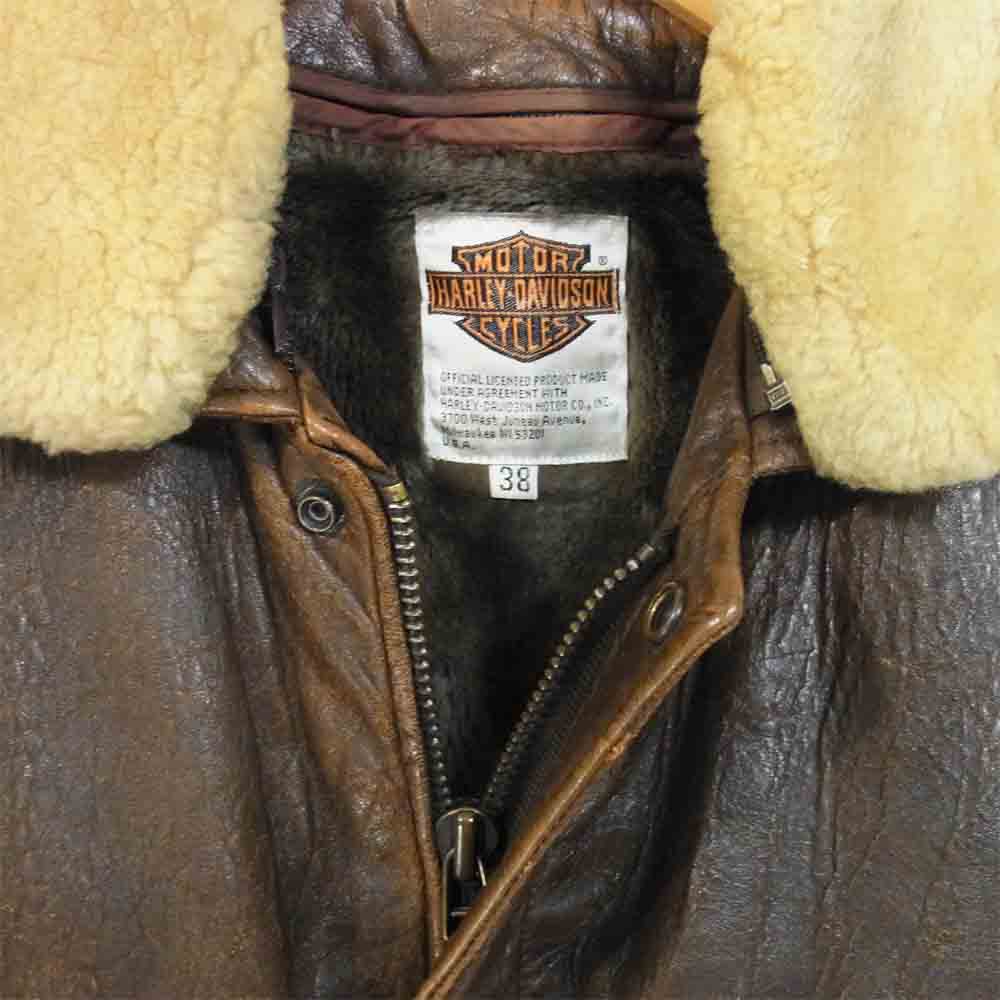HARLEY DAVIDSON ハーレーダビッドソン ファー レザー フライト ジャケット ダークブラウン系 38【中古】