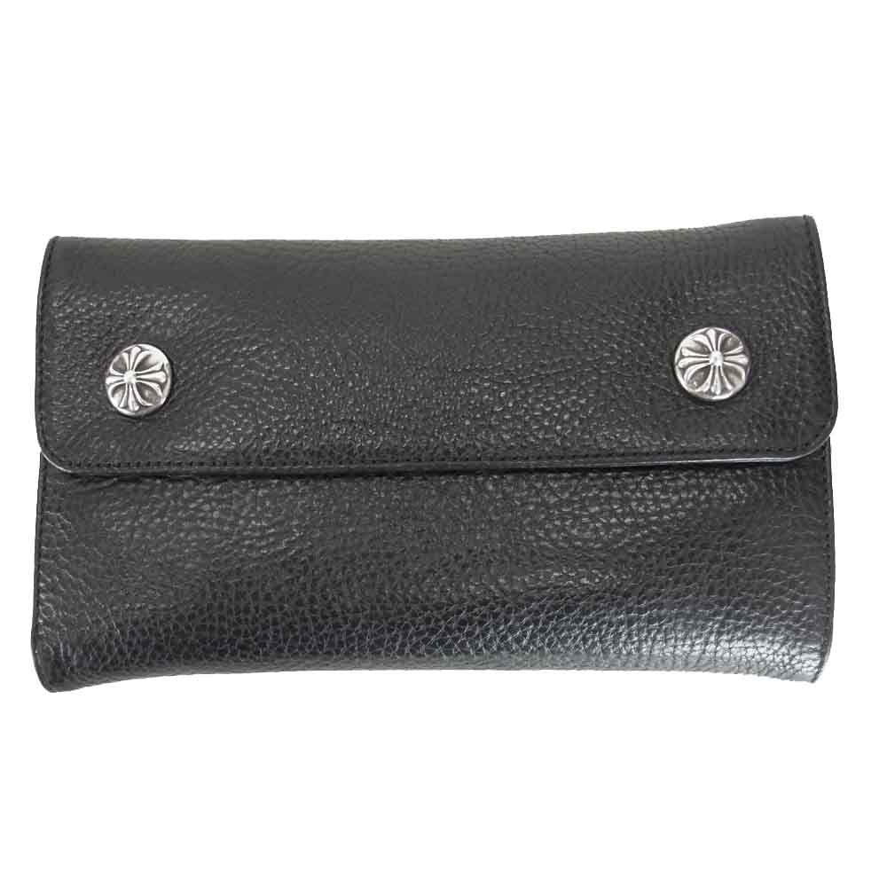 CHROME HEARTS クロムハーツ（原本無） WAVE ウェーブ クロスボール ボタン レザー ウォレット ブラック系【中古】