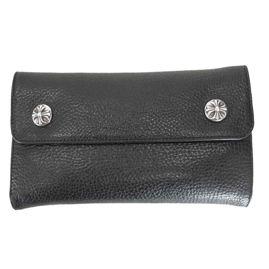 CHROME HEARTS クロムハーツ（原本無） WAVE ウェーブ クロスボール ボタン レザー ウォレット ブラック系【中古】