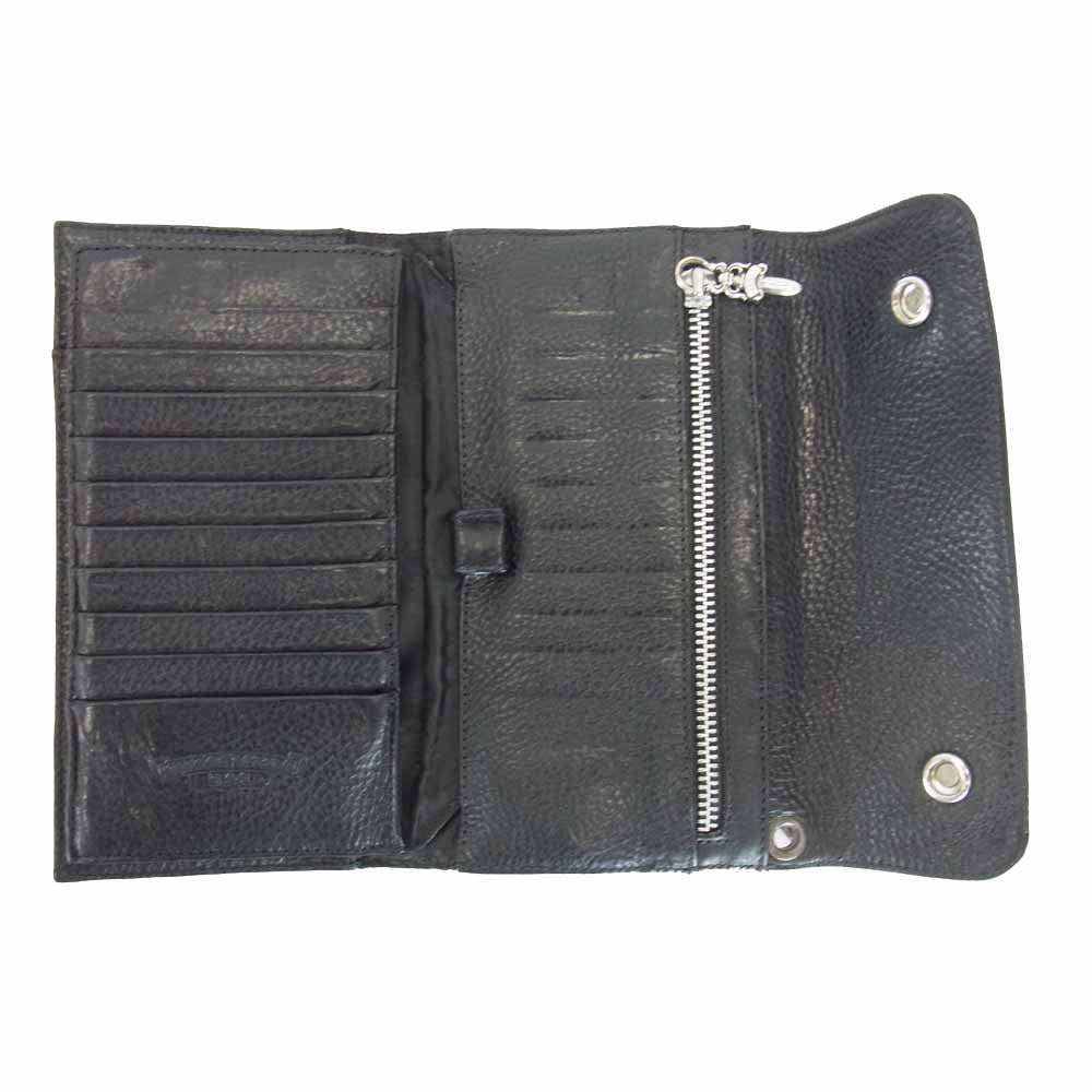 CHROME HEARTS クロムハーツ（原本無） WAVE ウェーブ クロスボール ボタン レザー ウォレット ブラック系【中古】