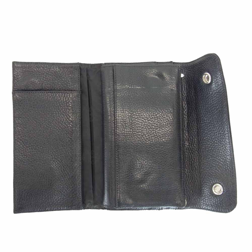 CHROME HEARTS クロムハーツ（原本無） WAVE ウェーブ クロスボール ボタン レザー ウォレット ブラック系【中古】