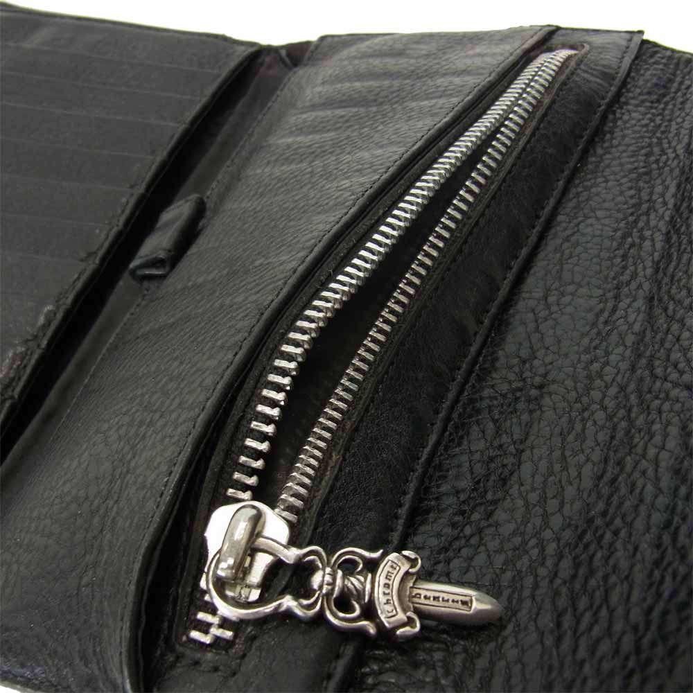 CHROME HEARTS クロムハーツ（原本無） WAVE ウェーブ クロスボール ボタン レザー ウォレット ブラック系【中古】