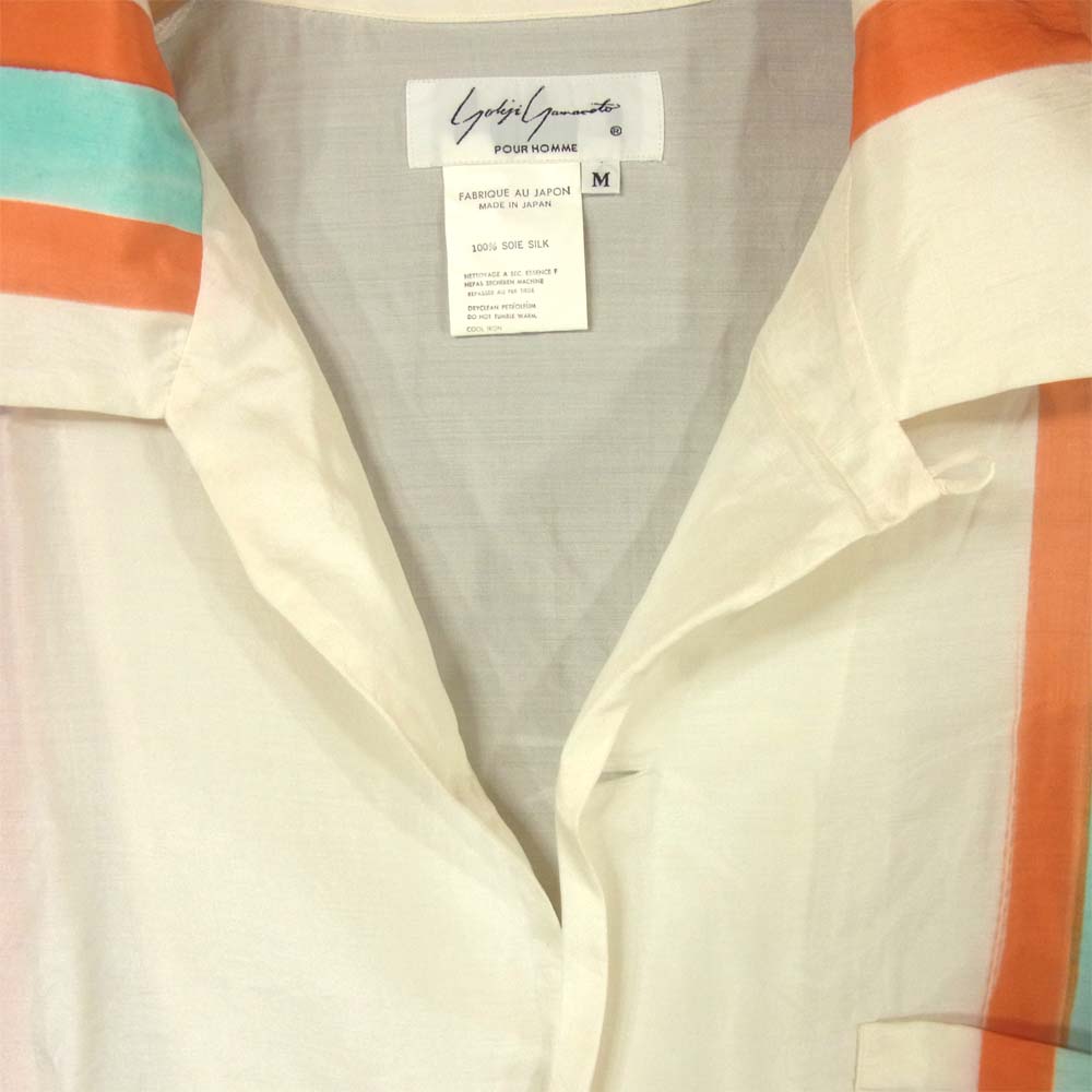 Yohji Yamamoto ヨウジヤマモト POUR HOMME プールオム 丸ロゴ 80’s 初期タグ シルク オープンカラー 長袖 シャツ オフホワイト系 M【中古】
