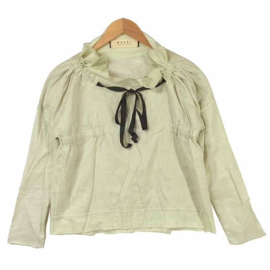 MARNI マルニ ギャザーネック リボン 長袖 ブラウス ライトグレイッシュグリーン系 38【中古】