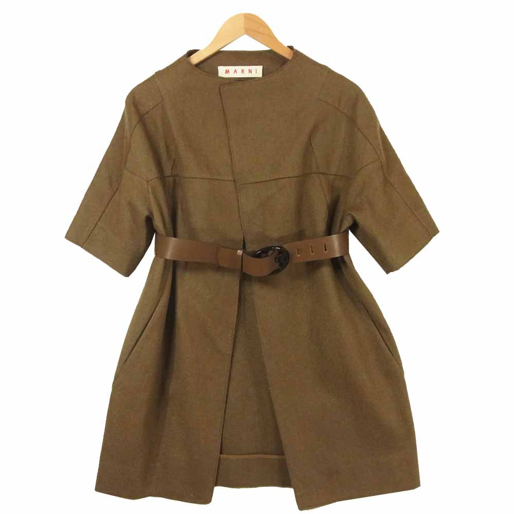 MARNI マルニ YACPMAE22CYOTW252-00M47 国内正規品 ハーフスリーブ ベルテッド ノーカラー コート カーキブラウン系 38【中古】