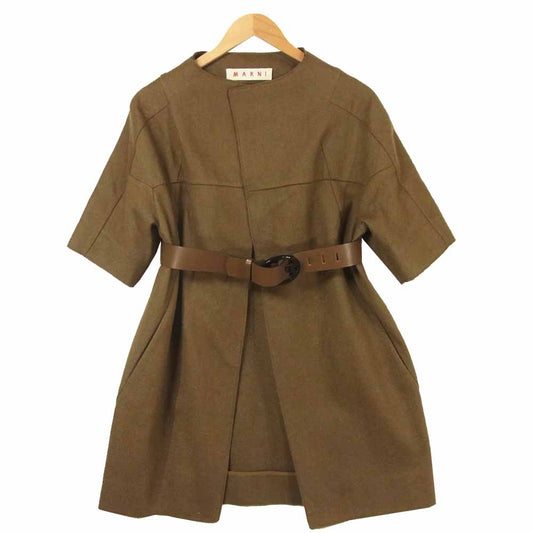 MARNI マルニ YACPMAE22CYOTW252-00M47 国内正規品 ハーフスリーブ ベルテッド ノーカラー コート カーキブラウン系 38【中古】