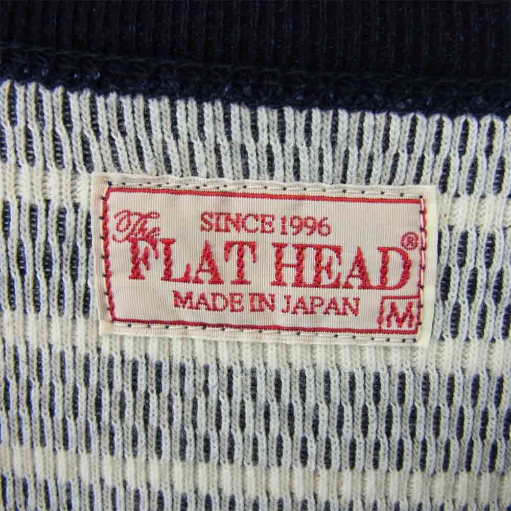 THE FLAT HEAD ザフラットヘッド インディゴ ボーダー サーマル ヘンリーネック Tシャツ ネイビー系 ホワイト系 M【中古】