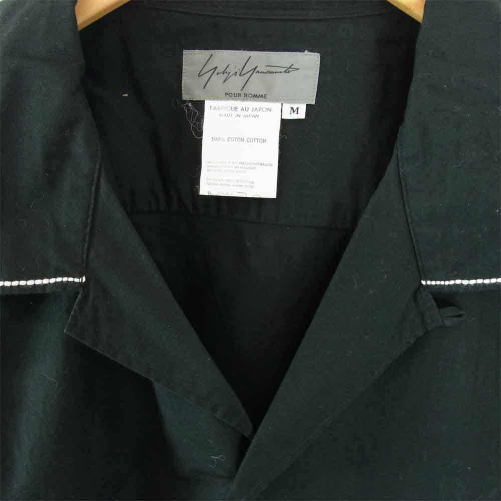 Yohji Yamamoto ヨウジヤマモト オープンカラー ホワイトステッチ シャツ ブラック系 M【中古】