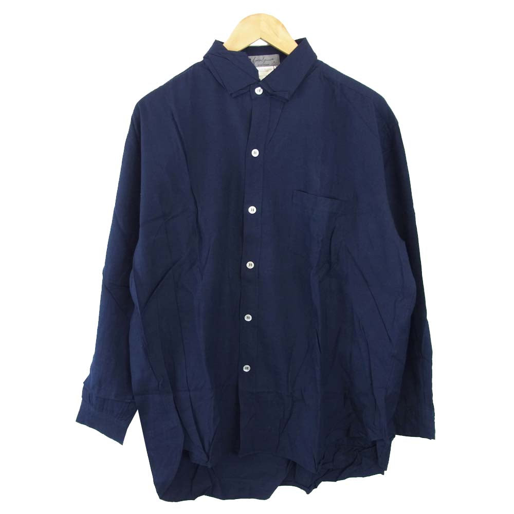 Yohji Yamamoto ヨウジヤマモト 丸ロゴ 初期タグ 80s ブラック 二重襟 シャツ ネイビー系 M【中古】