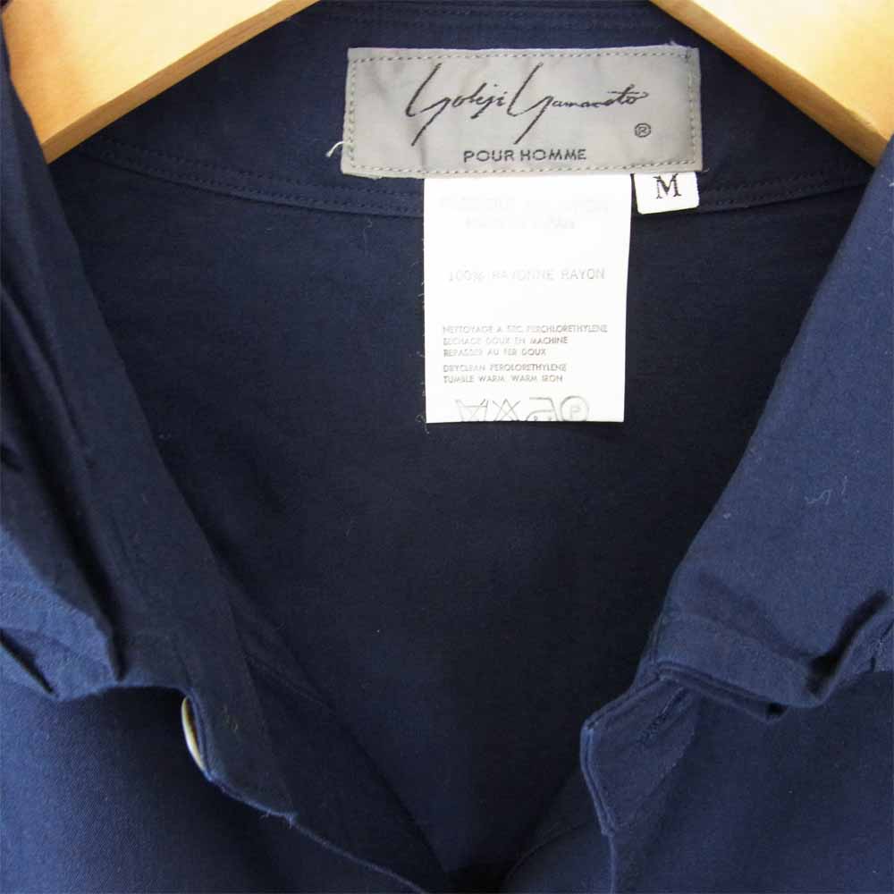 Yohji Yamamoto ヨウジヤマモト 丸ロゴ 初期タグ 80s ブラック 二重襟 シャツ ネイビー系 M【中古】