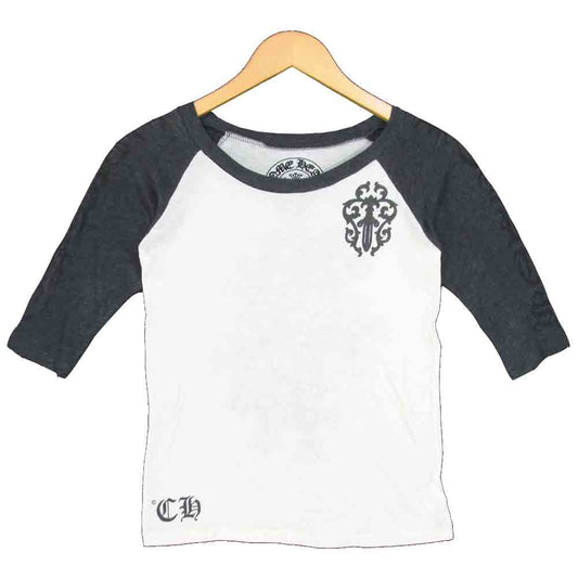 CHROME HEARTS クロムハーツ（原本無） ダガー バック クロス ロゴ  ラグラン Tシャツ ホワイト系 グレー系【中古】