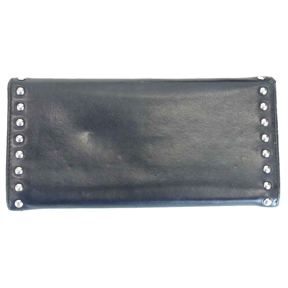 PRADA プラダ 1M1132 レザー スタッズ ロング ウォレット 二つ折り 財布 ブラック系 表記無し【中古】