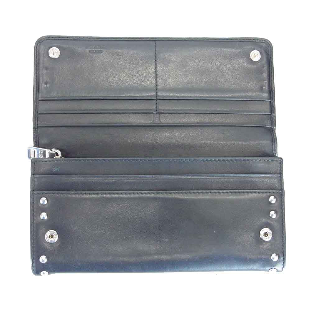 PRADA プラダ 1M1132 レザー スタッズ ロング ウォレット 二つ折り 財布 ブラック系 表記無し【中古】