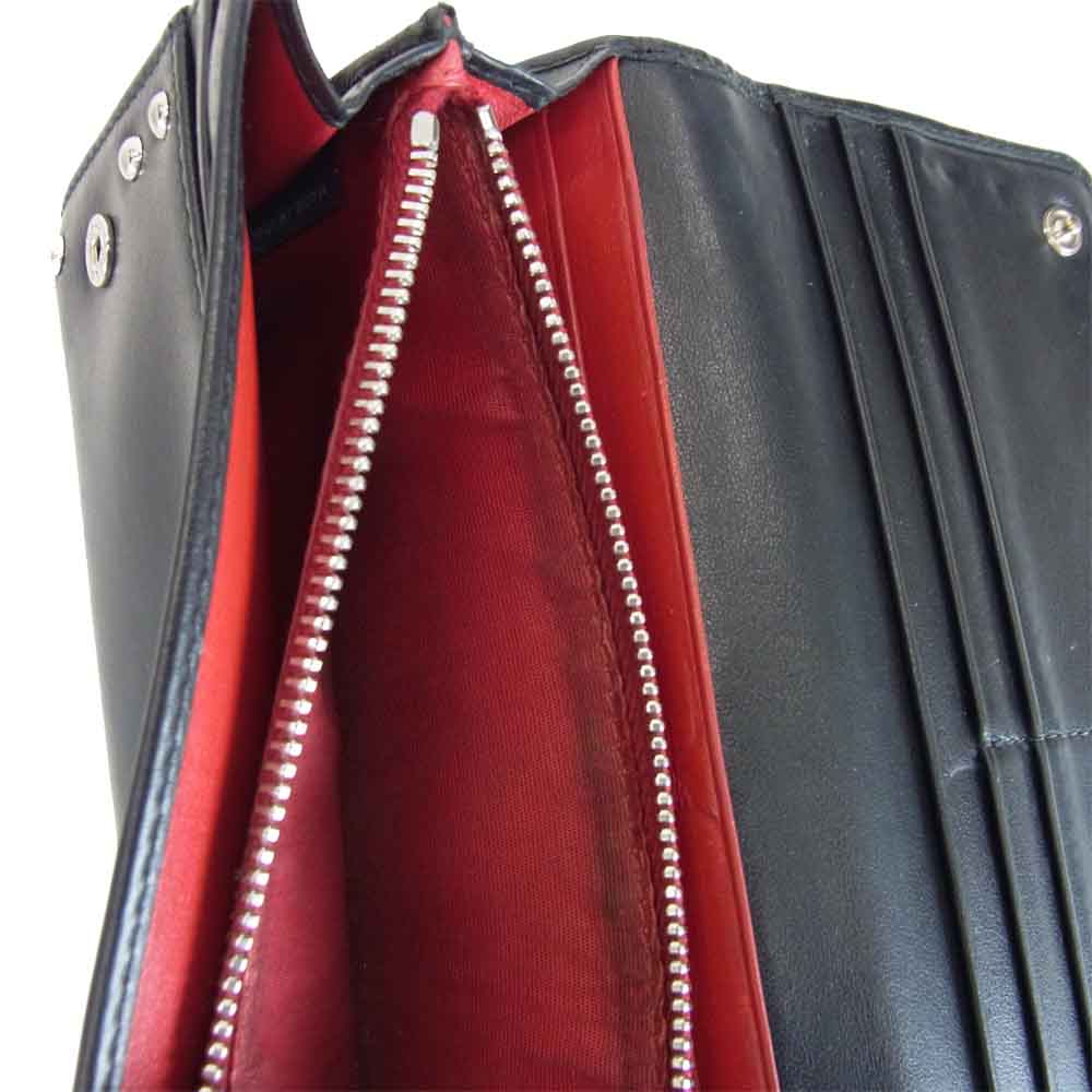 PRADA プラダ 1M1132 レザー スタッズ ロング ウォレット 二つ折り 財布 ブラック系 表記無し【中古】