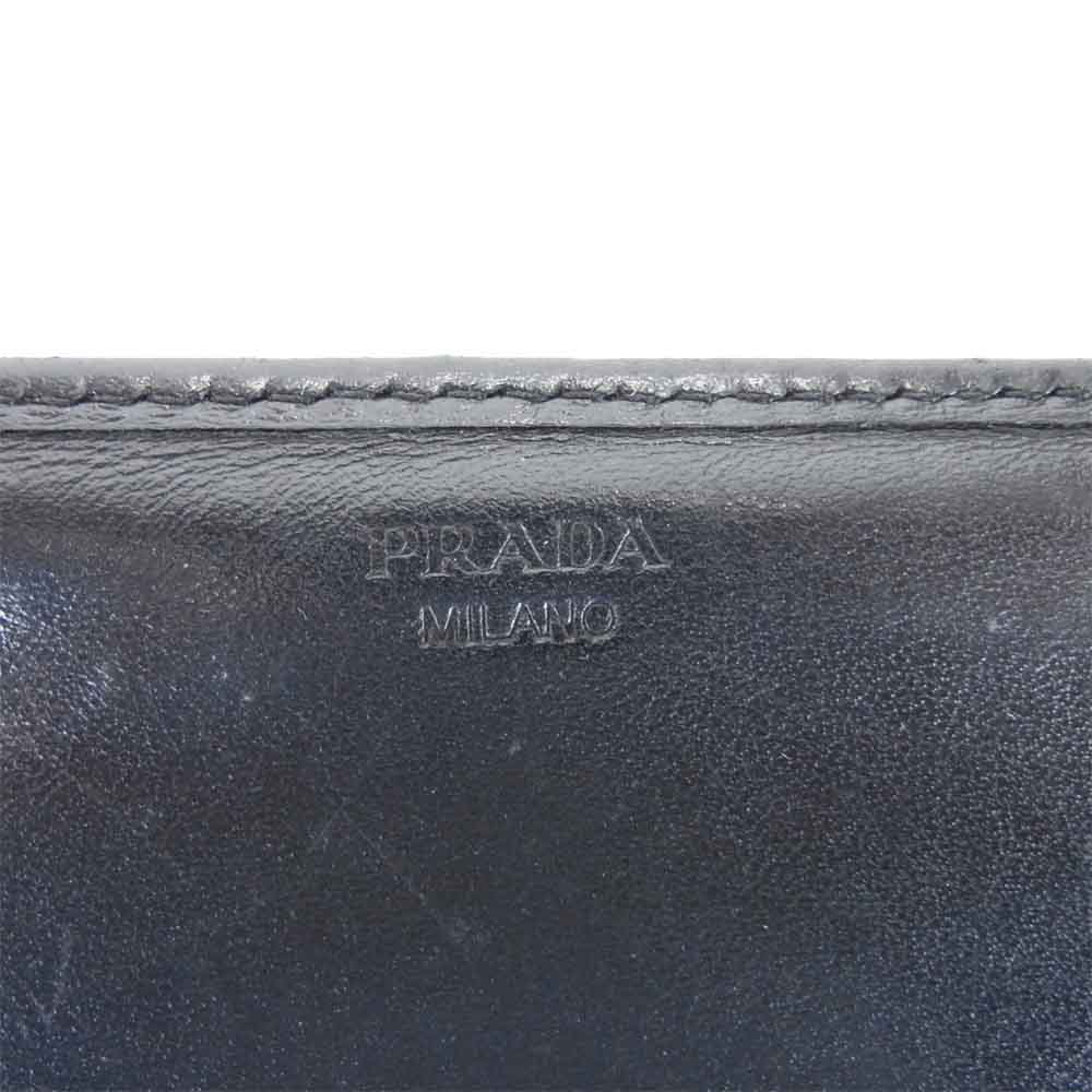 PRADA プラダ 1M1132 レザー スタッズ ロング ウォレット 二つ折り 財布 ブラック系 表記無し【中古】