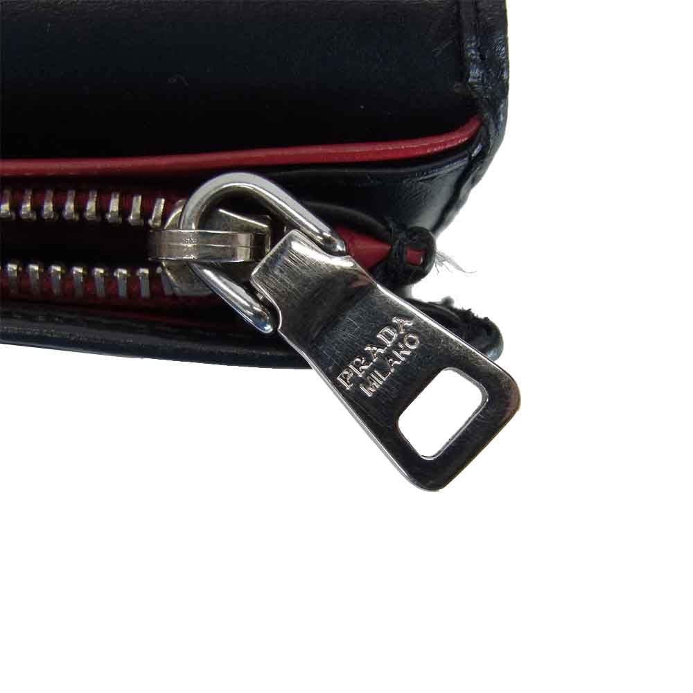 PRADA プラダ 1M1132 レザー スタッズ ロング ウォレット 二つ折り 財布 ブラック系 表記無し【中古】