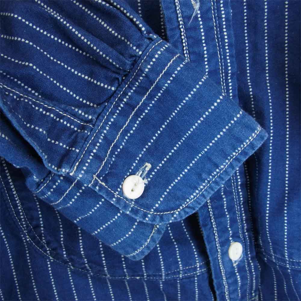 The REAL McCOY'S ザリアルマッコイズ DOUBLE DIAMOND ダブルダイヤモンド ウォバッシュ ストライプ ノーカラー シャツ ネイビー系 16【中古】