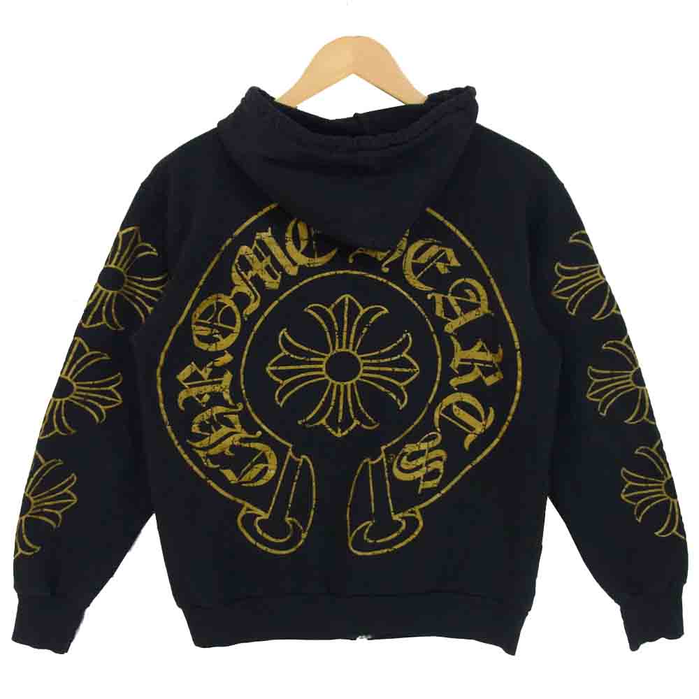 CHROME HEARTS クロムハーツ（原本無） 001-073878 SWTSHRT HD ZIP バック クロスプリント ジップパーカー ブラック系 ゴールド系 S【中古】