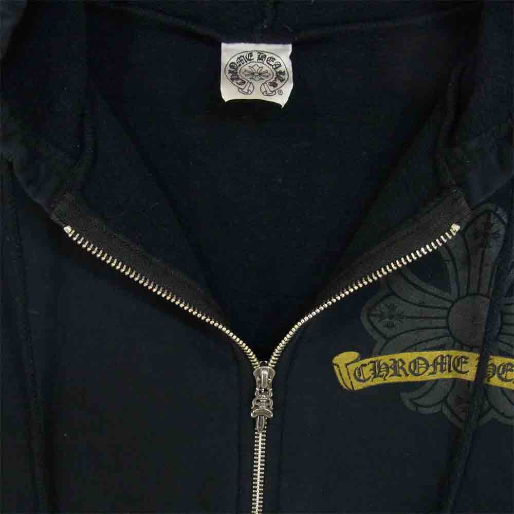 CHROME HEARTS クロムハーツ（原本無） 001-073878 SWTSHRT HD ZIP バック クロスプリント ジップパーカー ブラック系 ゴールド系 S【中古】
