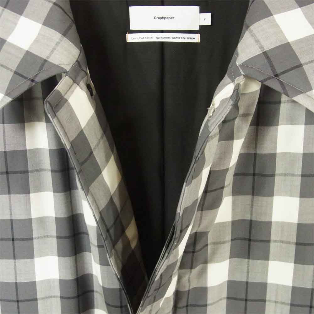GRAPHPAPER グラフペーパー GM203-10058 SUPER 140's Fine Wool Check Padding Bal Collar Coat ウール コート グレー系 ホワイト系 2【美品】【中古】