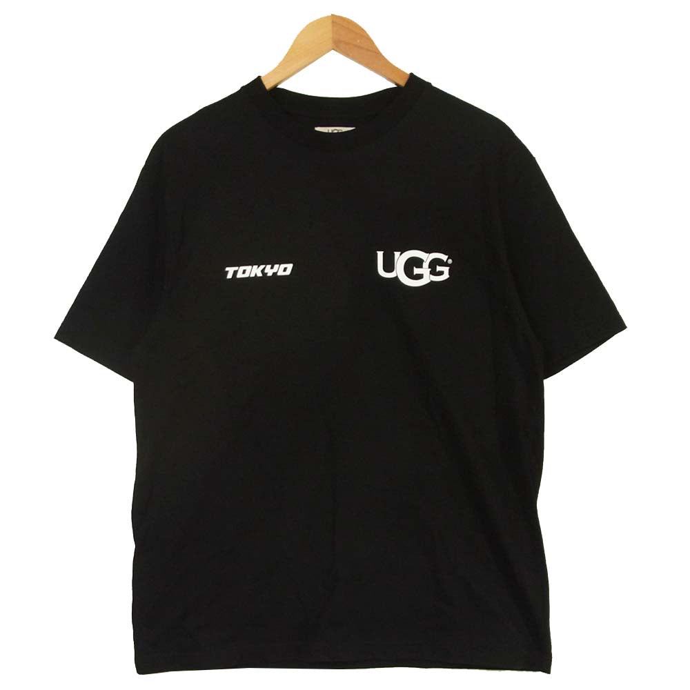 UGG アグ ロゴ プリント 半袖 Tシャツ コットン 中国製 ブラック系 L【美品】【中古】