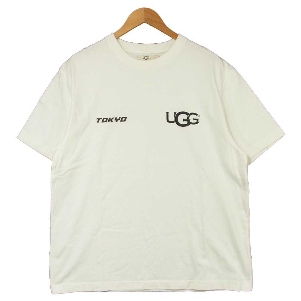 UGG アグ ロゴ プリント 半袖 Tシャツ コットン 中国製 ホワイト系 L【美品】【中古】