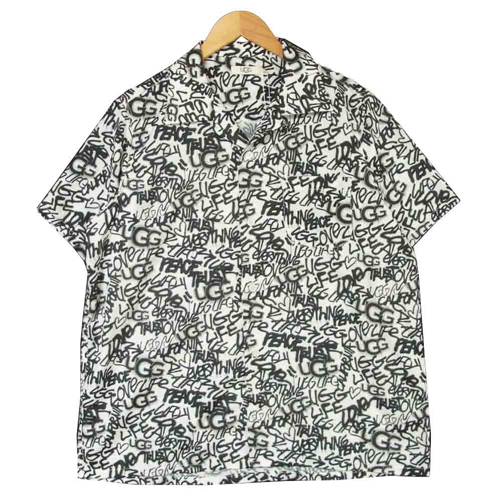 UGG アグ 20SS-UGTP07 LOGO PATTERN BIG SHIRT ロゴ パターン 半袖 ビッグ シャツ ホワイト系 ブラック系 L【新古品】【未使用】【中古】