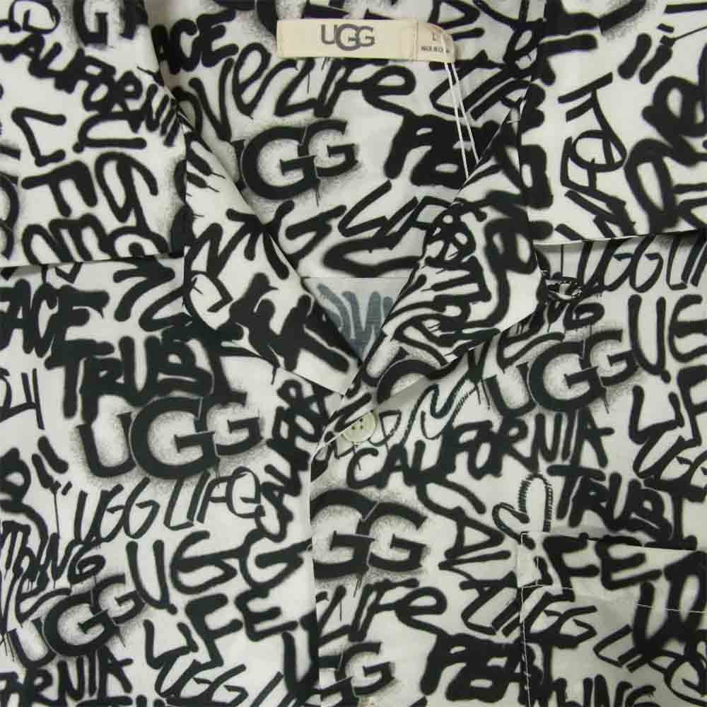 UGG アグ 20SS-UGTP07 LOGO PATTERN BIG SHIRT ロゴ パターン 半袖 ビッグ シャツ ホワイト系 ブラック系 L【新古品】【未使用】【中古】