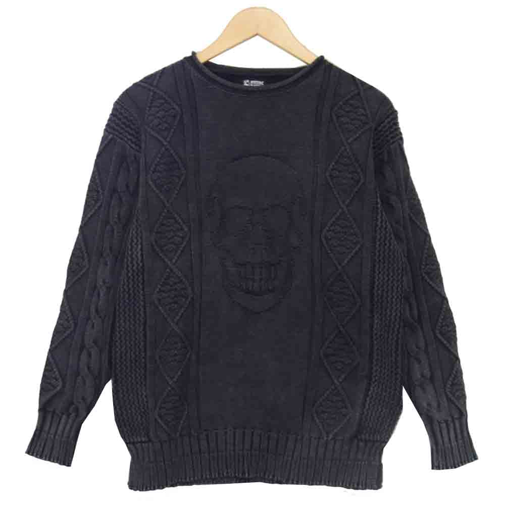HYSTERIC GLAMOUR ヒステリックグラマー 01183NS25 ORIGINAL BLUES オリジナルブルース スカル クルーネック ニット グレー系 FREE【美品】【中古】