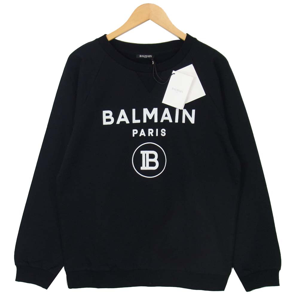 BALMAIN バルマン SF13602 ロゴ フェルト プリント プルオーバー スウェット トレーナー ブラック系 38【新古品】【未使用】【中古】