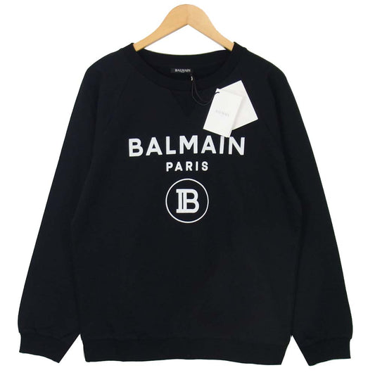 BALMAIN バルマン SF13602 ロゴ フェルト プリント プルオーバー スウェット トレーナー ブラック系 38【新古品】【未使用】【中古】