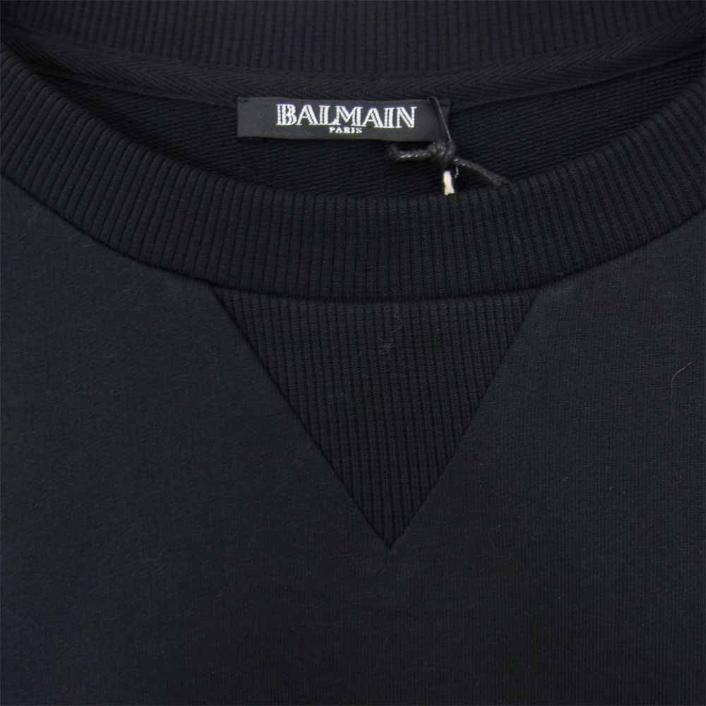 BALMAIN バルマン SF13602 ロゴ フェルト プリント プルオーバー スウェット トレーナー ブラック系 38【新古品】【未使用】【中古】