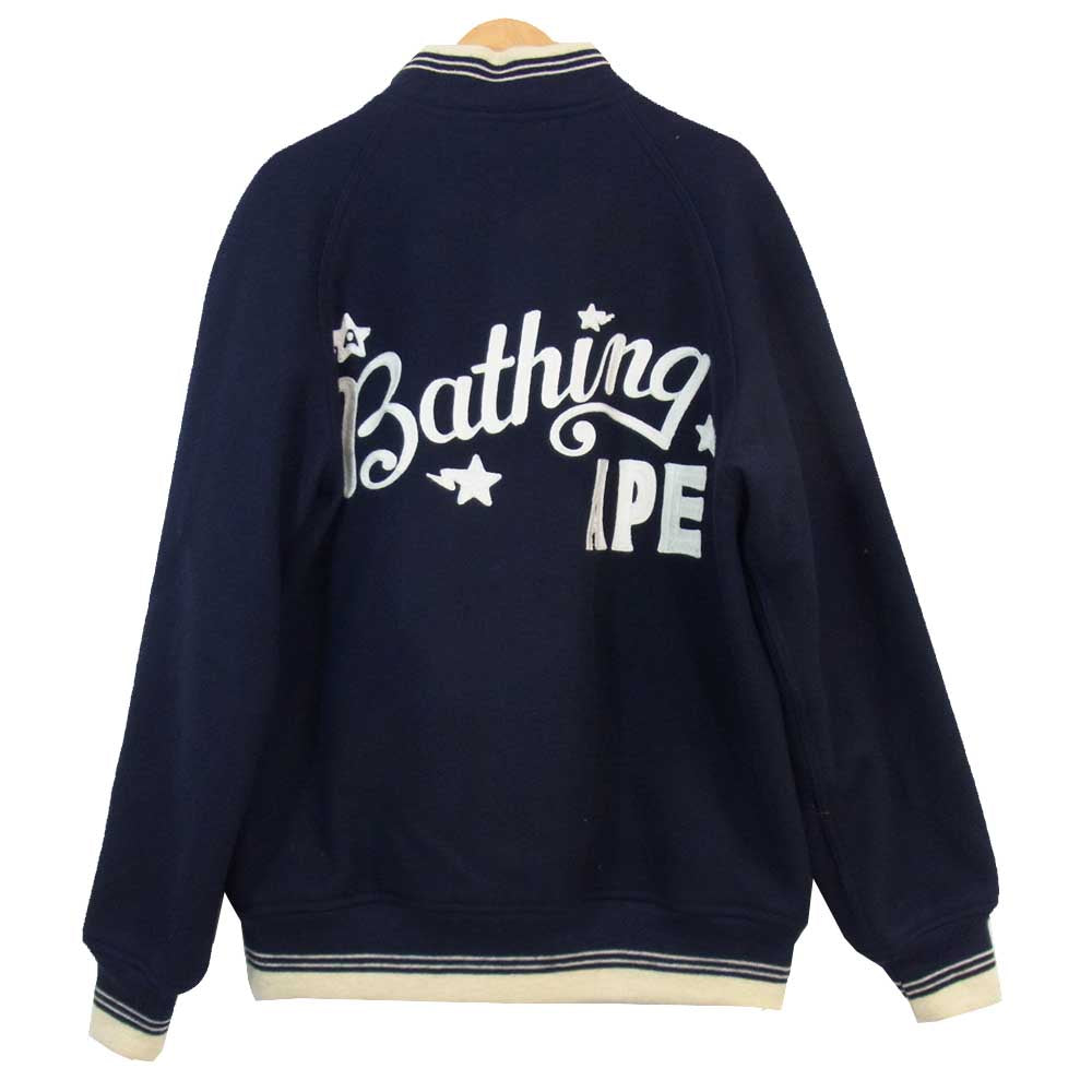 A BATHING APE アベイシングエイプ メルトン 刺繍 スタジャン ネイビー系 M【中古】