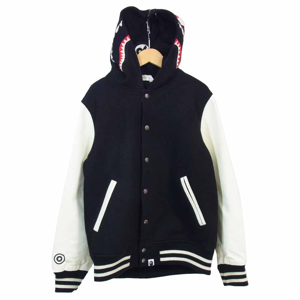 A BATHING APE アベイシングエイプ シャーク タイガー ワッペン フード スタジャン ブラック系 M【中古】