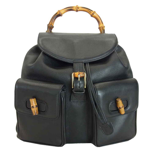 GUCCI グッチ 003 2058 0016 バンブー リュック ブラック系 約 横30cm×縦31cm×マチ10cm【中古】