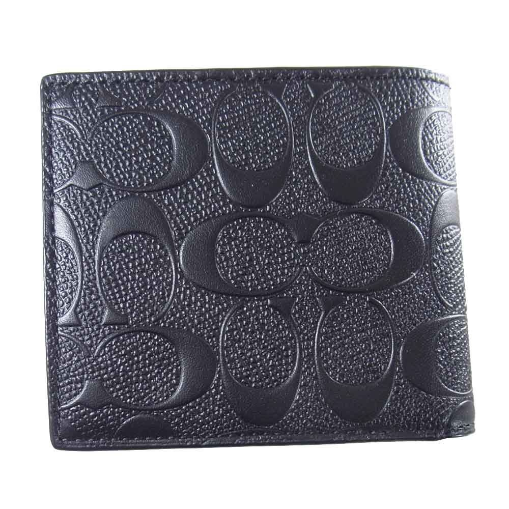 COACH コーチ F75363 シグネチャー レザー 2つ折財布  ブラック系【美品】【中古】