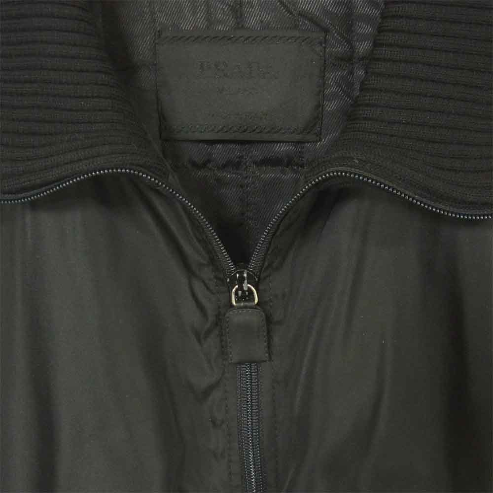 PRADA プラダ 裏キルティング リブニット ナイロン ジップ ブルゾン イタリア製 ブラック系 L【中古】