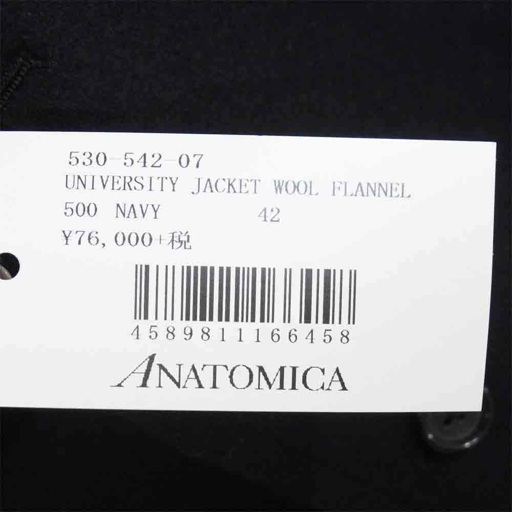 アナトミカ 530-542-07 UNIVERSITY JACKET WOOL FLANNEL ユニバーシティ ウール フランネル 3B テーラード ジャケット ダークネイビー系 42【新古品】【未使用】【中古】
