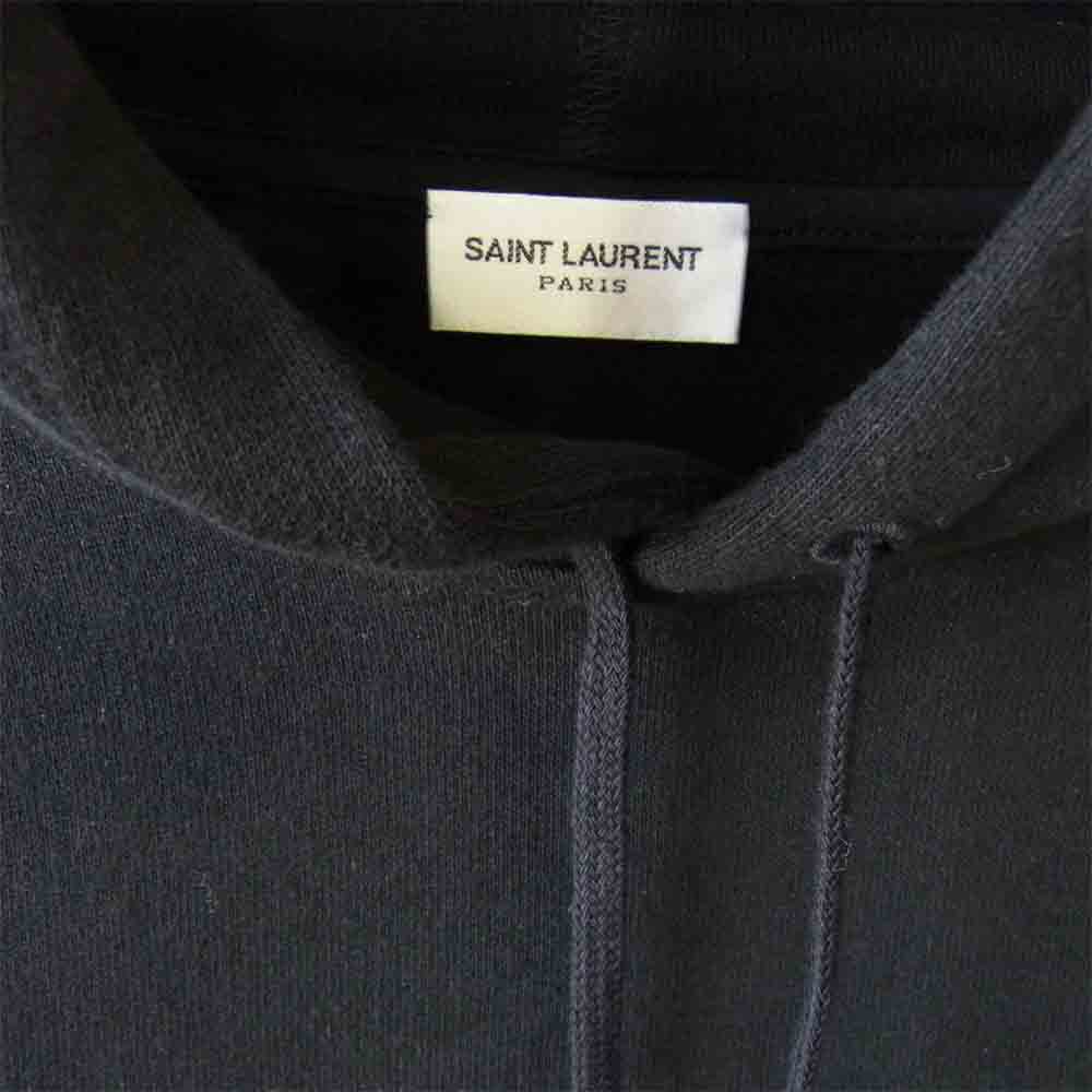 SAINT LAURENT サンローラン 20AW 631086 YBVB フィフティーズ シグネチャーフーディー ロゴプリント パーカー ブラック系 オフホワイト系 L【美品】【中古】