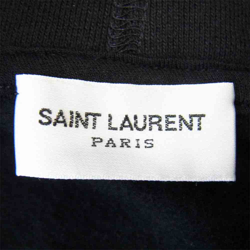 SAINT LAURENT サンローラン 20AW 631086 YBVB フィフティーズ シグネチャーフーディー ロゴプリント パーカー ブラック系 オフホワイト系 L【美品】【中古】