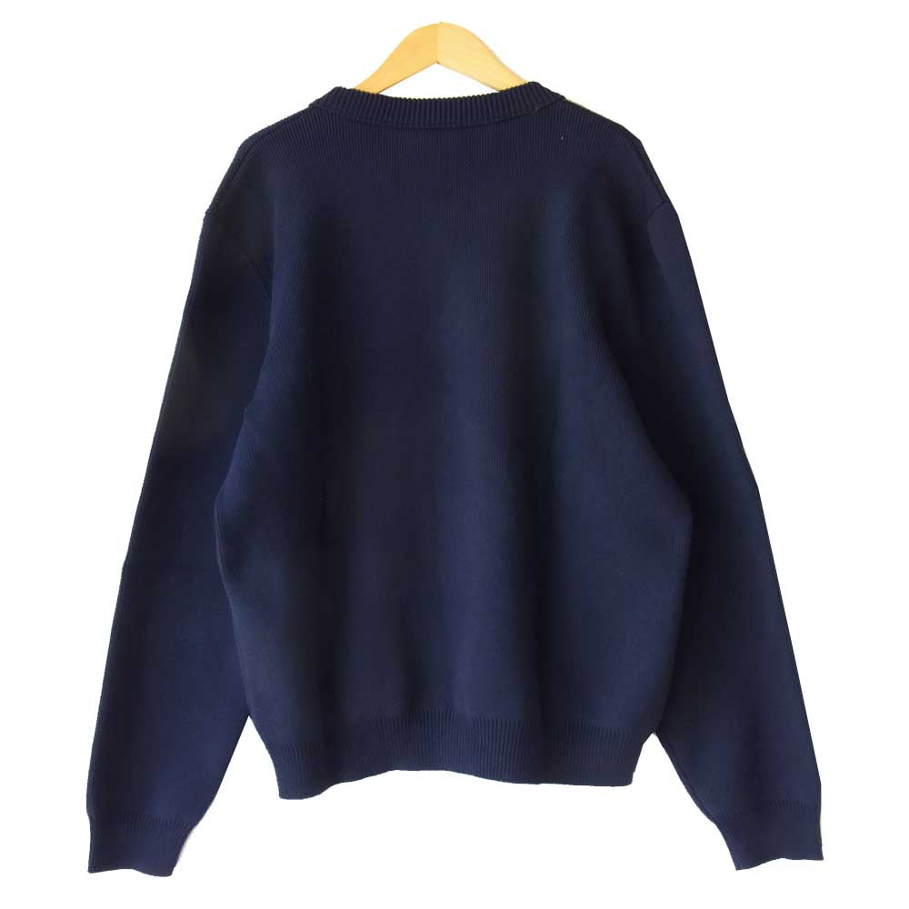 CELINE セリーヌ メンズ フロック クルーネック セーター ロゴパッチ ニット ネイビー系 オフホワイト系 XL【美品】【中古】
