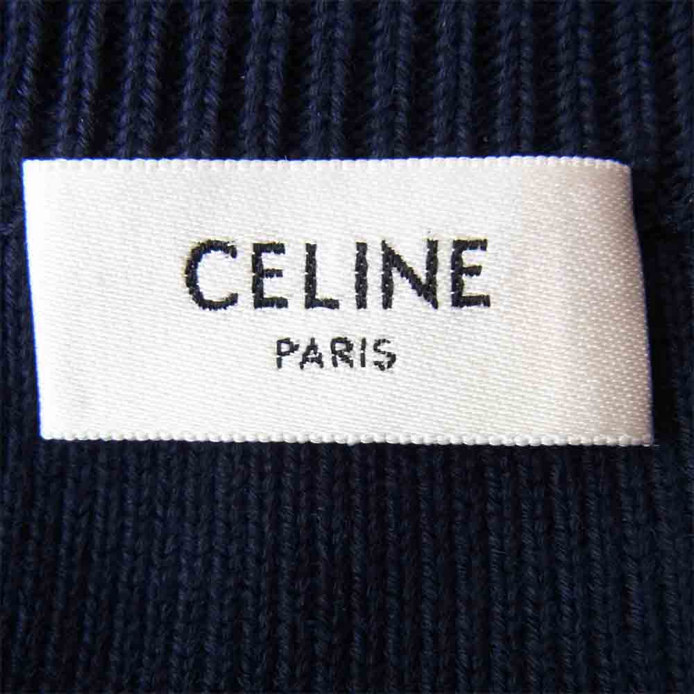 CELINE セリーヌ メンズ フロック クルーネック セーター ロゴパッチ ニット ネイビー系 オフホワイト系 XL【美品】【中古】
