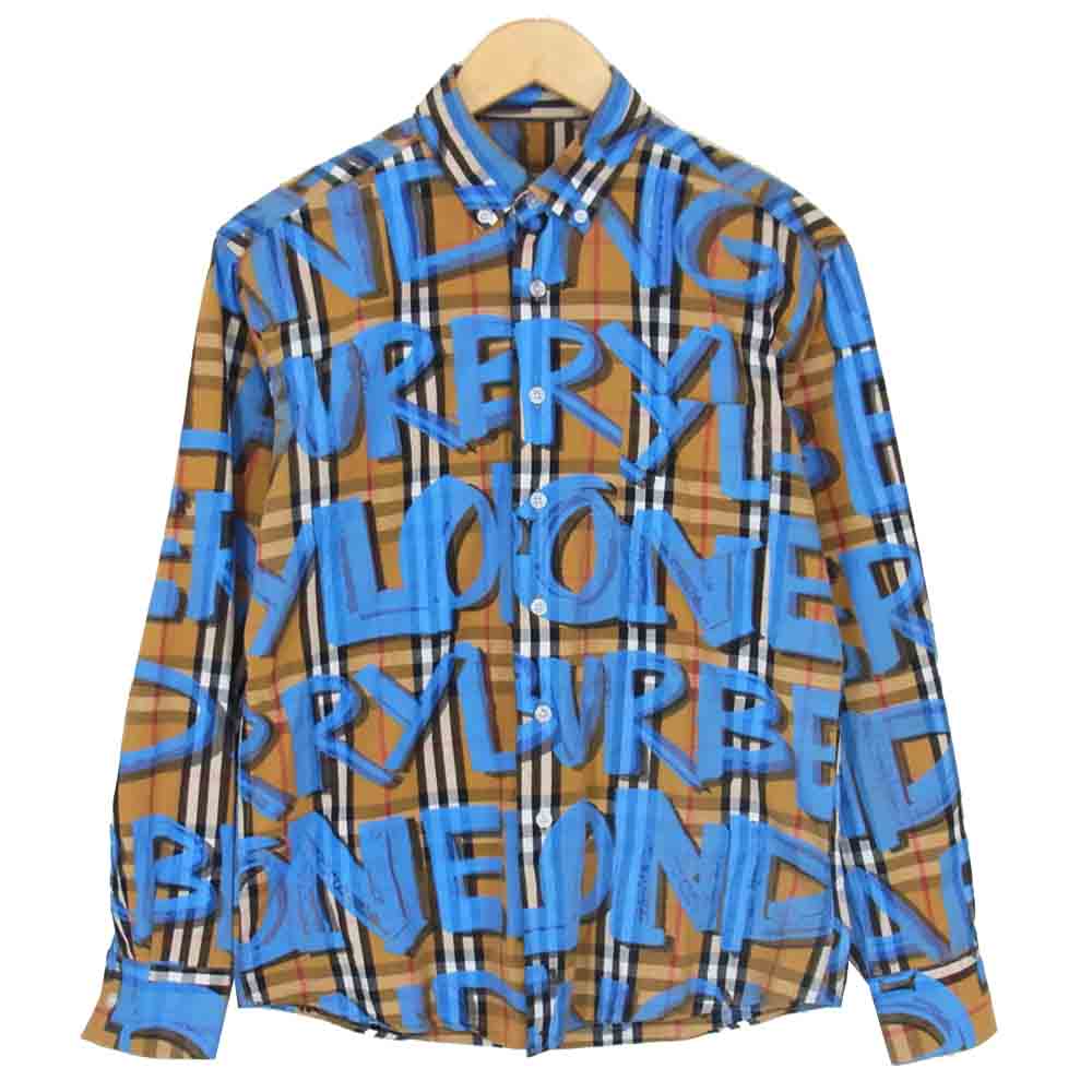 BURBERRY LONDON バーバリー ロンドン Graffiti Print Vintage Check Shirt グラフィティ チェック シャツ ブラウン系 M【中古】
