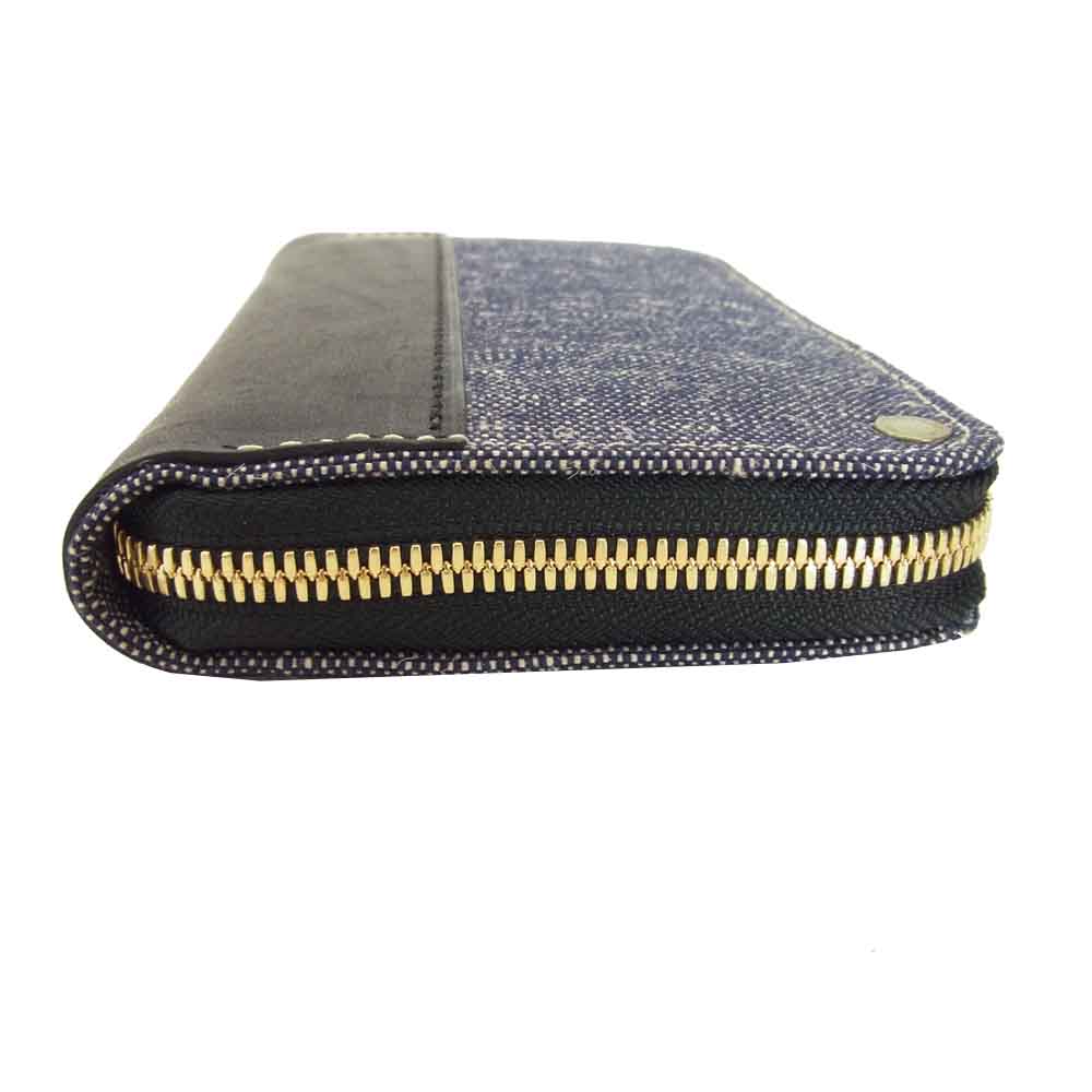 Anachronorm アナクロノーム BRASSBOUND LARGE WALLET レザー×キャンバス ラウンドジップ ウォレット ブラック系 グレー系【新古品】【未使用】【中古】