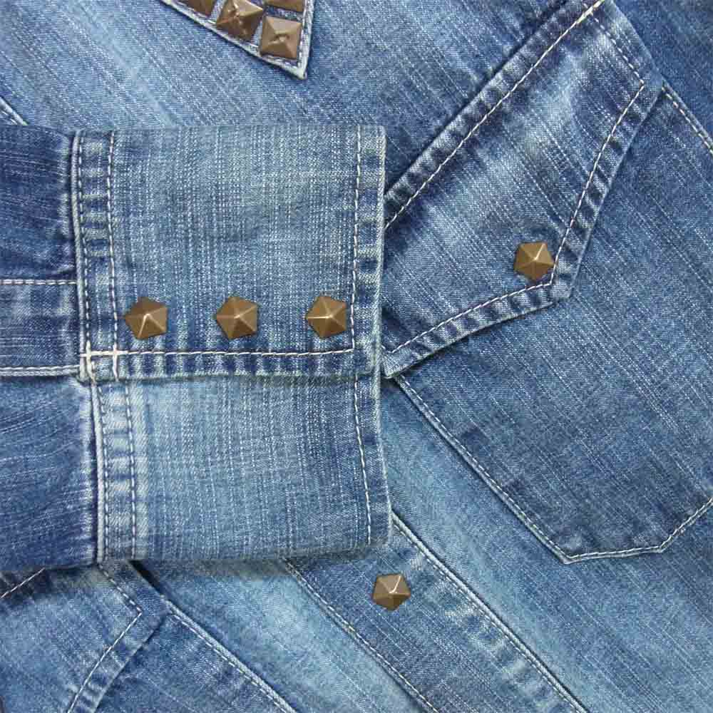 バックラッシュ 1075-06 スタッズ ヴィンテージ加工 ウエスタン デニム ボタン シャツ インディゴブルー系 L【美品】【中古】