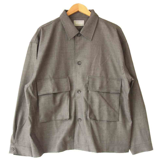 19AW 417 EDIFICE フォーワンセブン エディフィス ミリタリー シャツ ジャケット グレー系 L【美品】【中古】