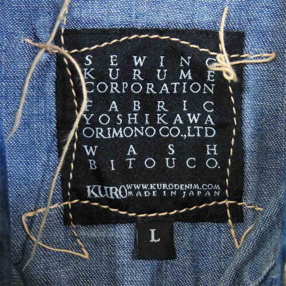 クロ デニム シャツ 汚れ加工 ダメージ加工 インディゴブルー系 L【中古】
