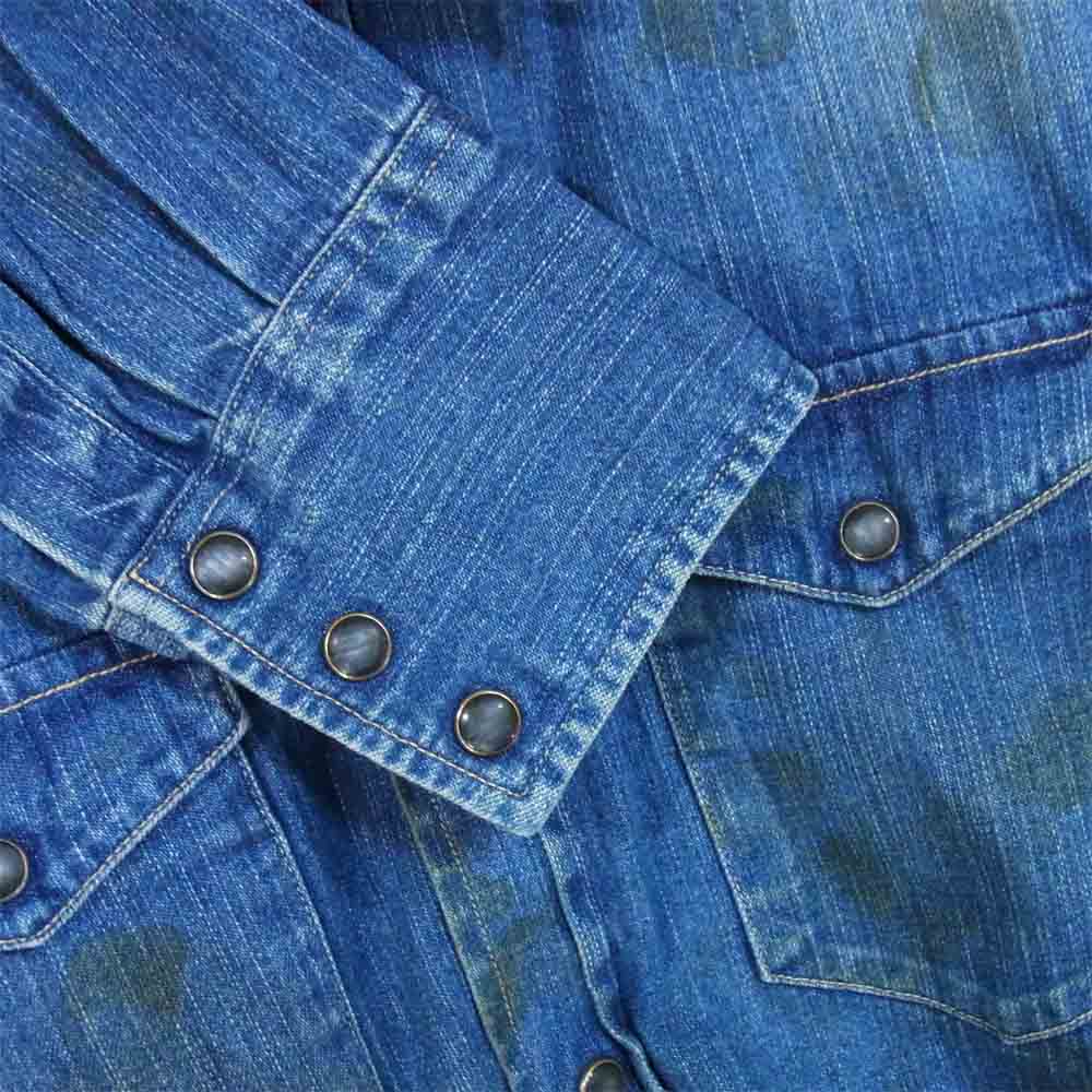 クロ デニム シャツ 汚れ加工 ダメージ加工 インディゴブルー系 L【中古】
